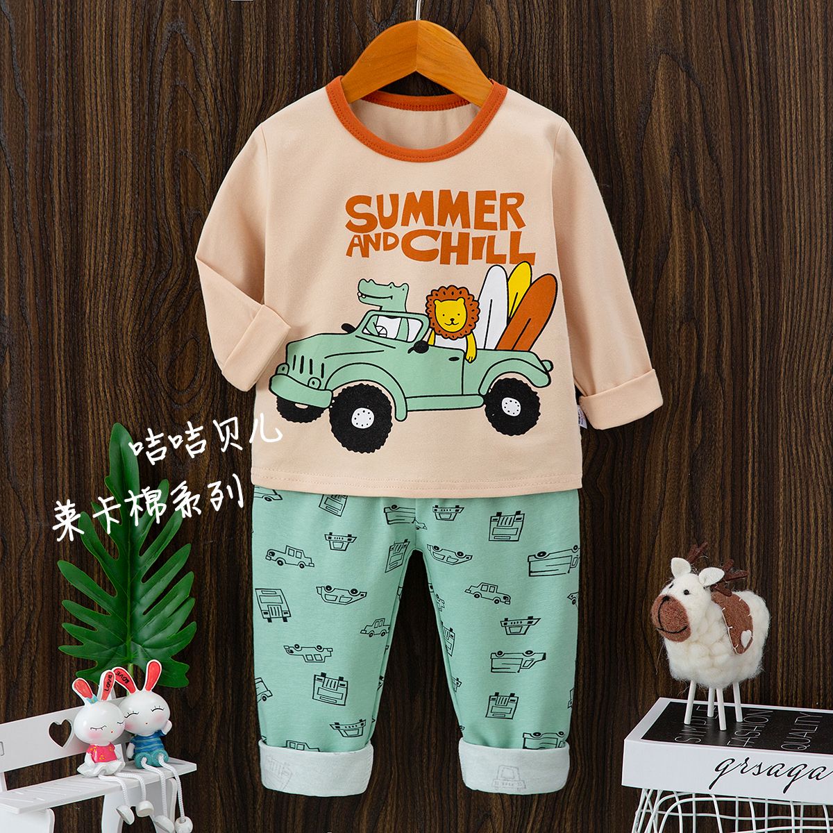 Korean version Kids Round neck PJs sets  Kids Two-Pieces PJs