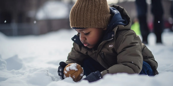 In the cold winter, children